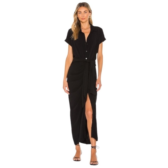 L*SPACE Prism Tie Waist Short Sleeves Midi Dress in Black Size XS - NWT - Picture 2 of 10